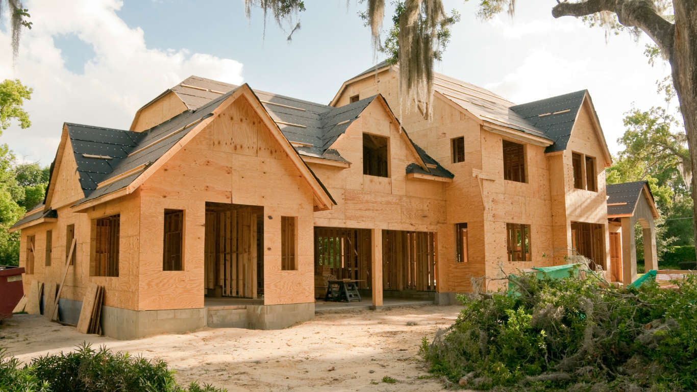 Stick built house under construction