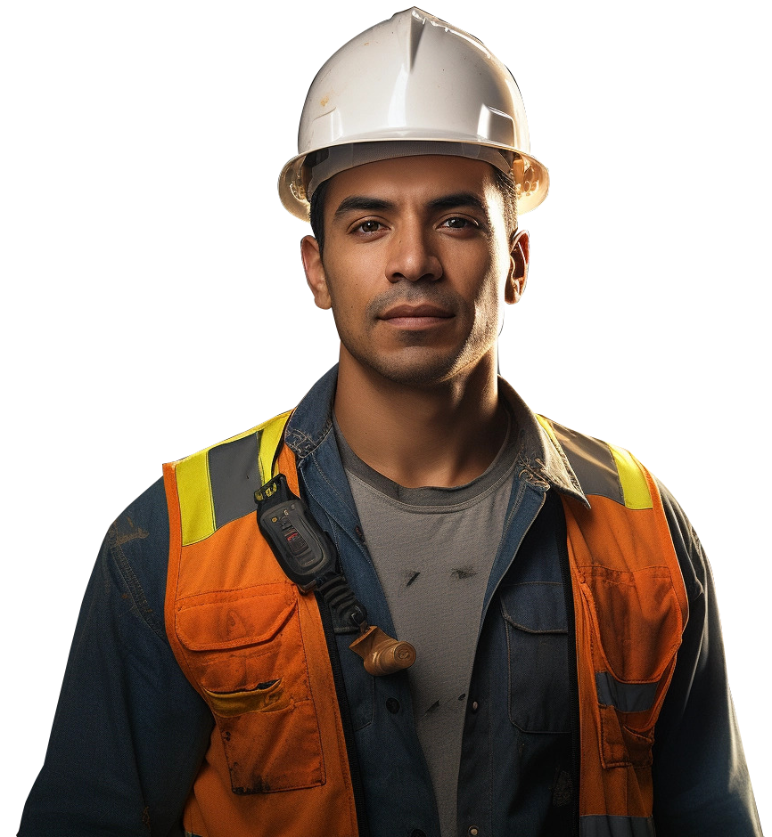 A man wearing a hard hat and an orange vest