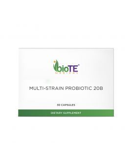 Box of BioTE Medical Multi-Strain Probiotic 20B capsules on a white background with green accents.