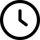 A simple black and white clock icon with hands indicating four o'clock.