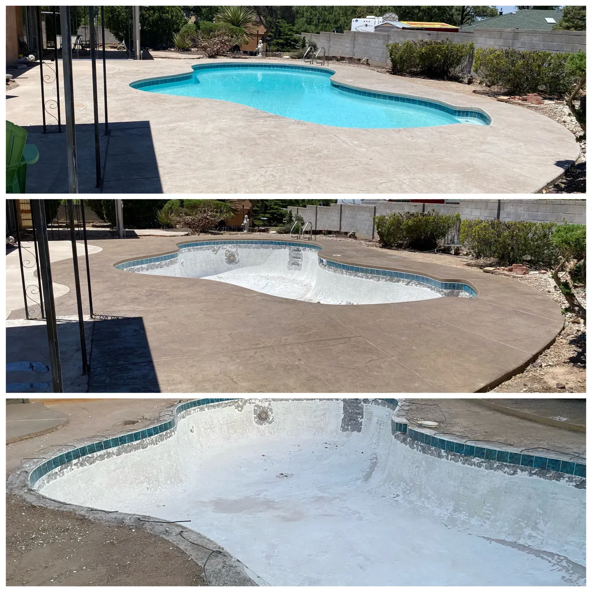 A before and after picture of a swimming pool