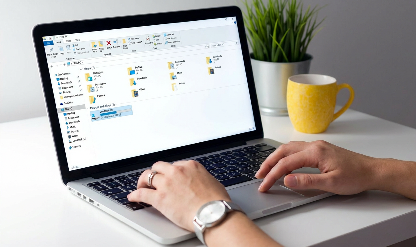 modern workspace with a calm business owner organizing their workflow