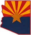 Arizona state flag with red and yellow rays, blue field, and copper star
