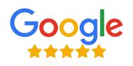 Google logo with five gold stars.
