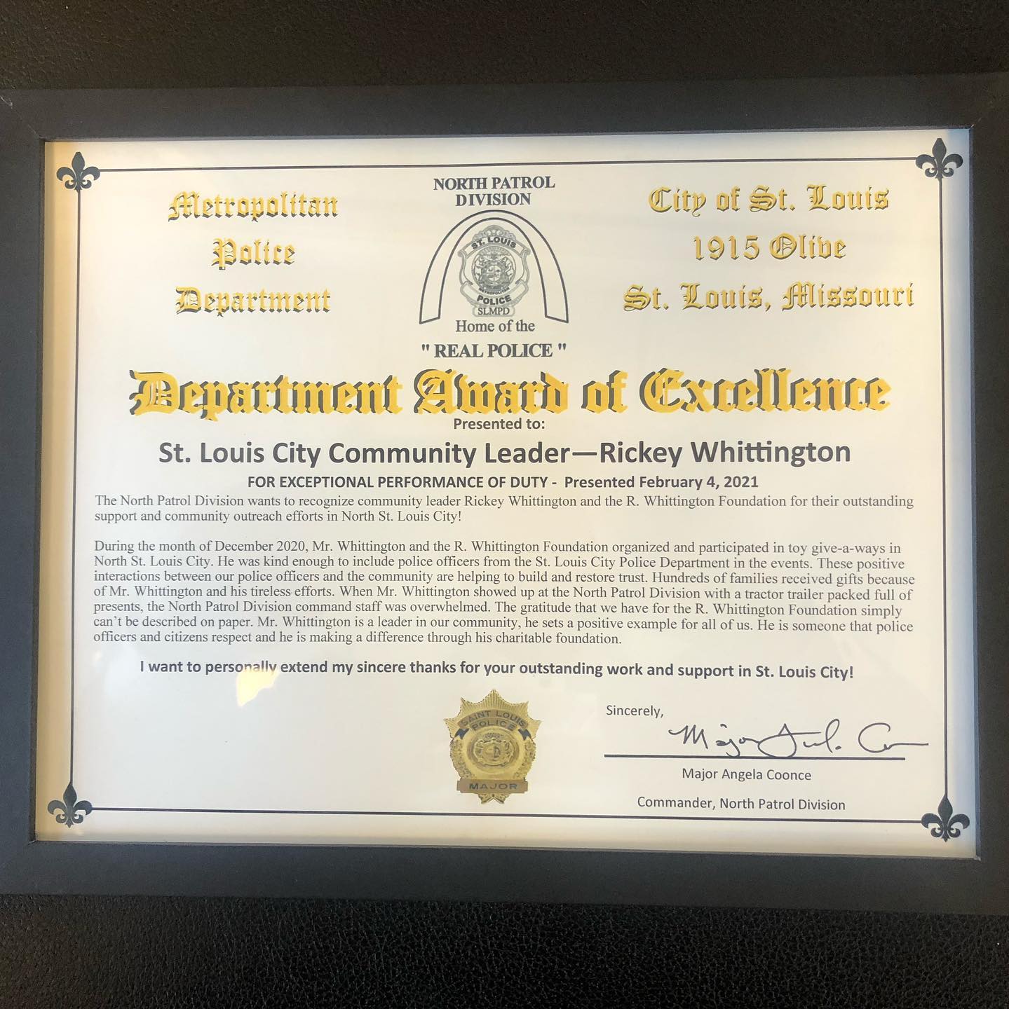 North Patrol Division Award of Excellence