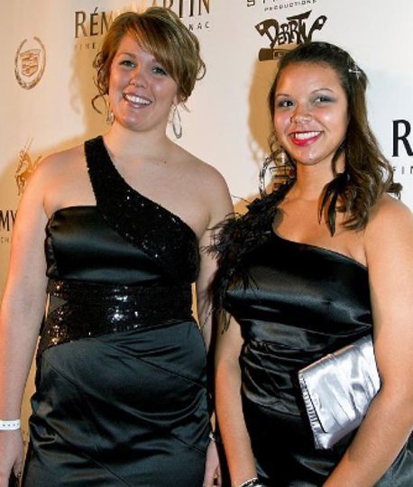 Two Teenage Girls Wearing Black Dress in Black and White Ball