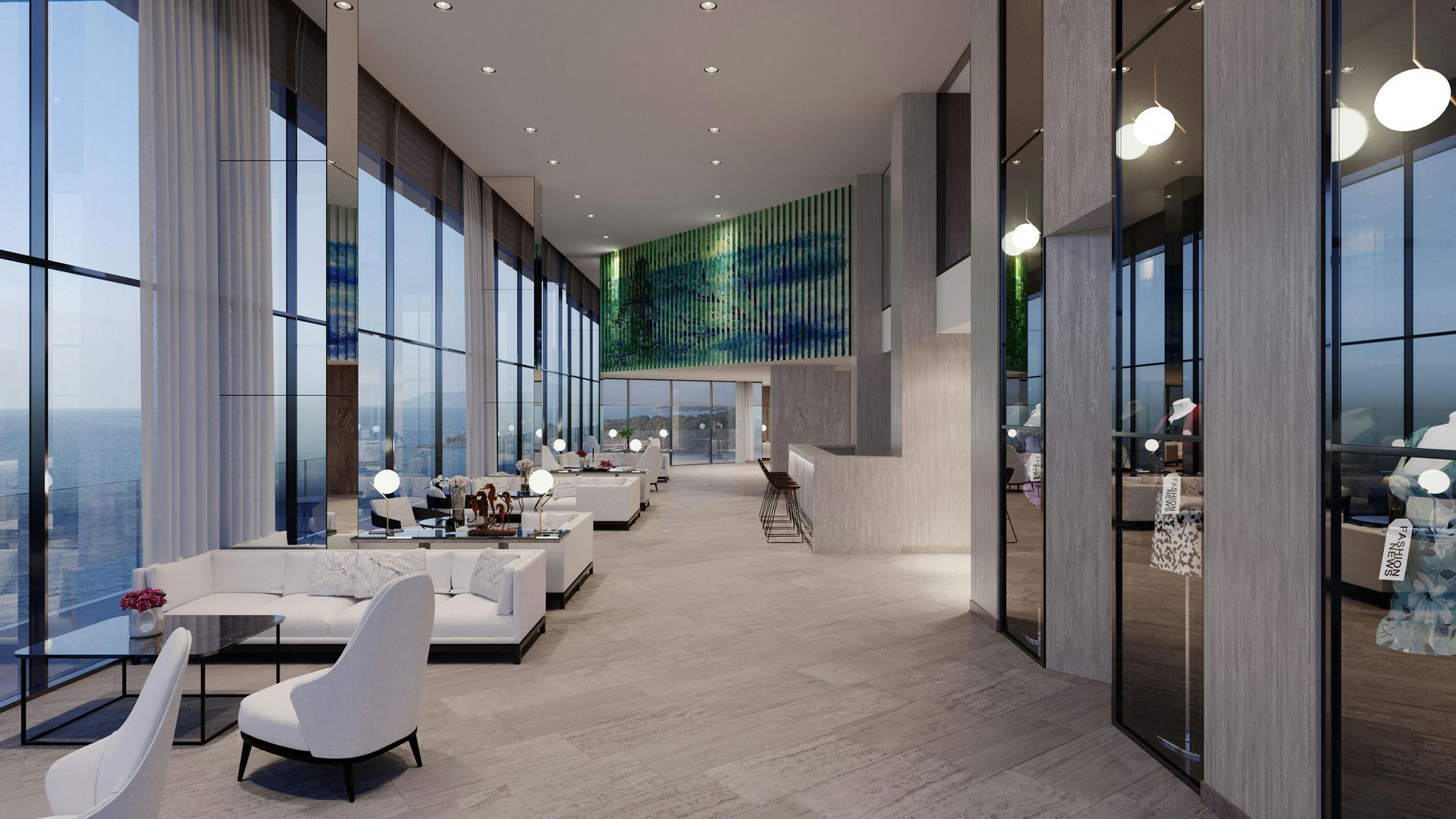 Office lobby with tall windows that shows the standard cleanofficeKC has for cleaning