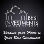 White logo for Best Investments siding & windows with house outline and slogan “Because your Home is Your Best Investment”