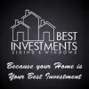 White logo for Best Investments siding & windows with house outline and slogan “Because your Home is Your Best Investment”