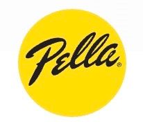 Yellow circle with the black Pella logo in script.