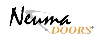 Neuma Doors logo in black and gold script on a white background
