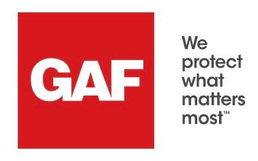 GAF logo in a red square with the slogan “We protect what matters most” in gray text