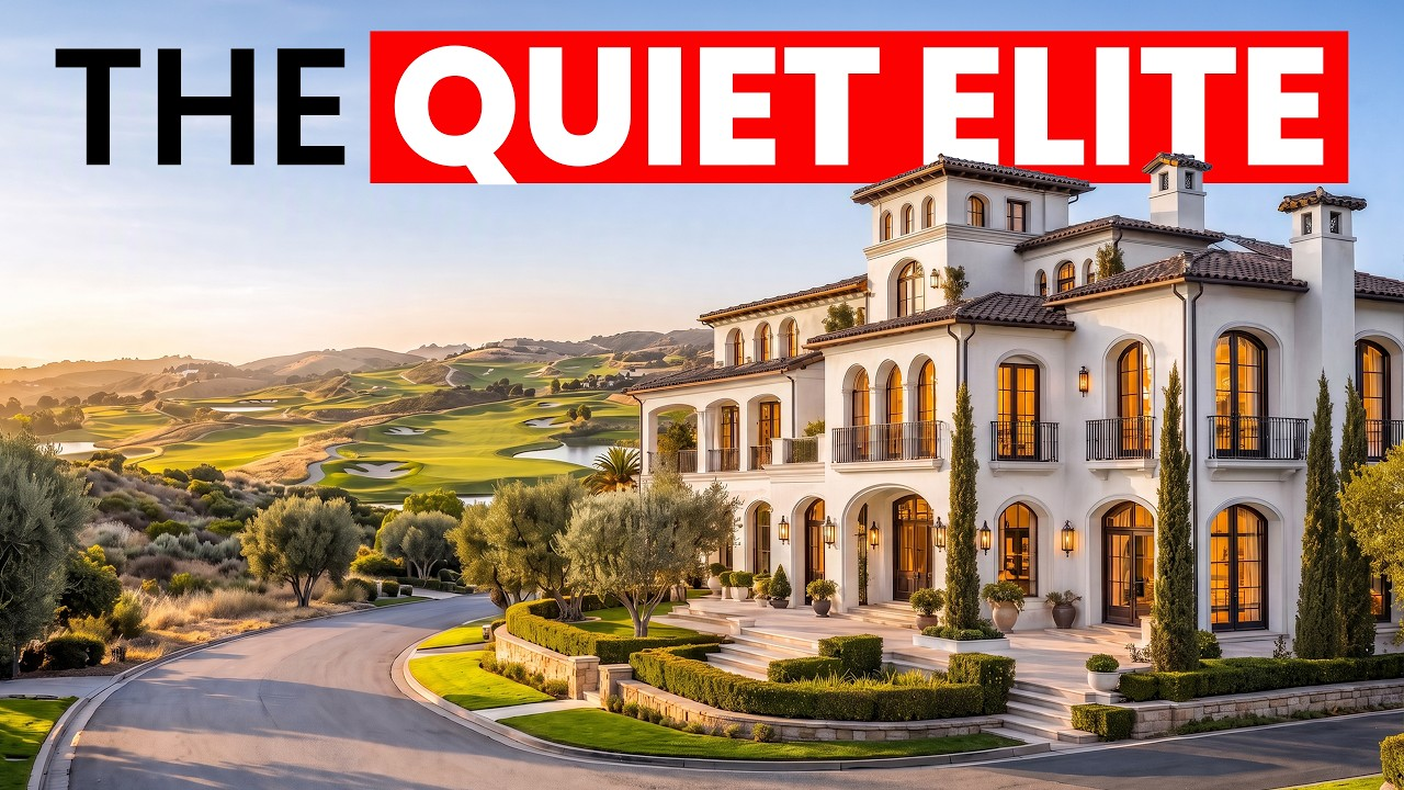 Luxury villa on a hillside road at sunset, with bold text “THE QUIET ELITE” across the top