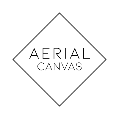 The logo for aerial canvas is a black and white diamond shaped logo.