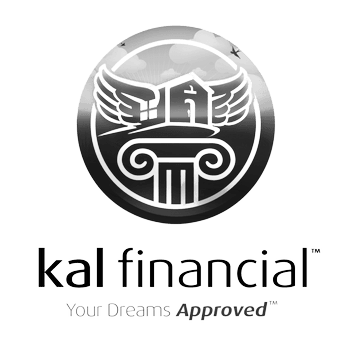A black and white logo for kal financial your dreams approved