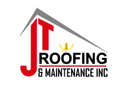 Logo for JT Roofing & Maintenance Inc featuring a red letter J and T topped by a gray roof shape and a small gold crown.