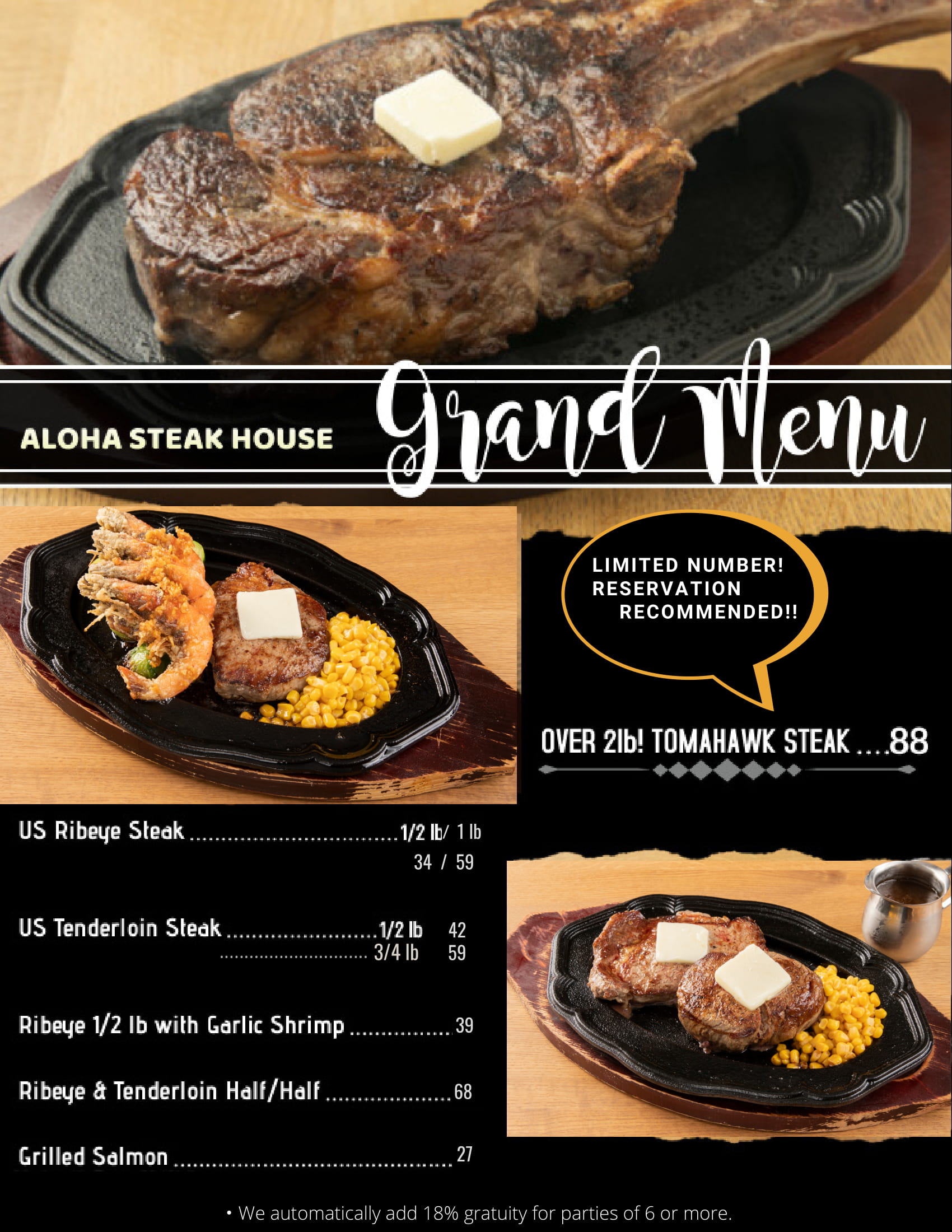 Dinner Menu Aloha Steak House Waikiki, Hawaii