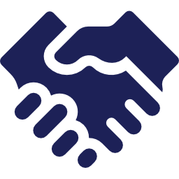 Two hands, dark blue, clasped in a handshake, conveying agreement or partnership.