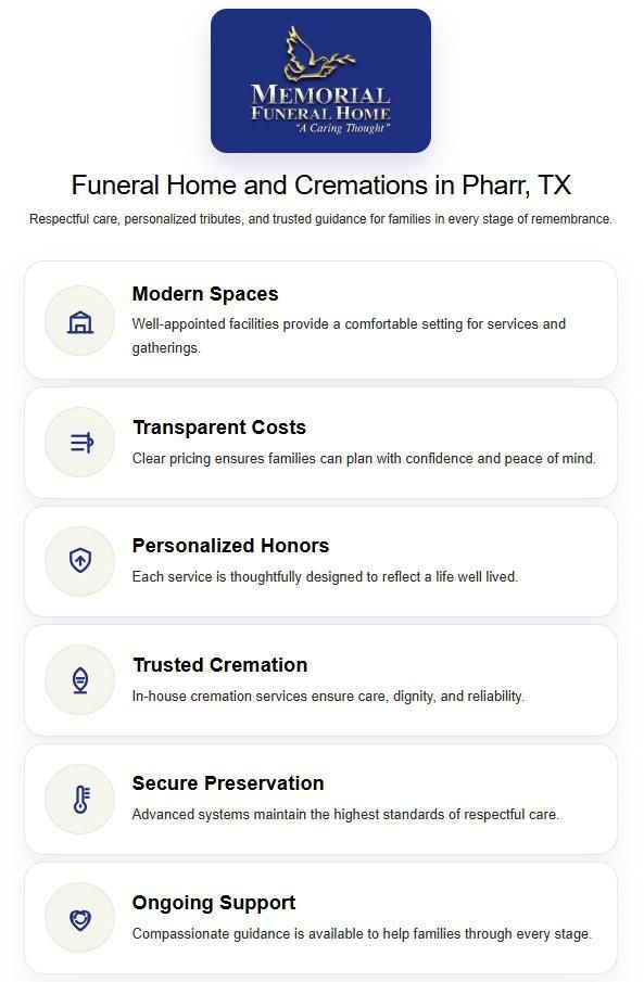 Infographic of services, funeral home and cremations Pharr, TX