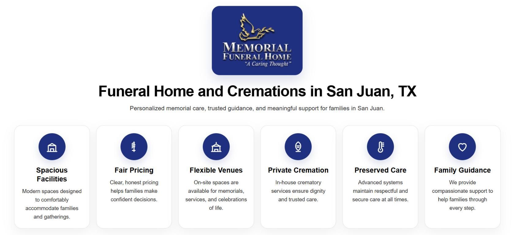 Infographic of services, funeral home and cremations San Juan, TX