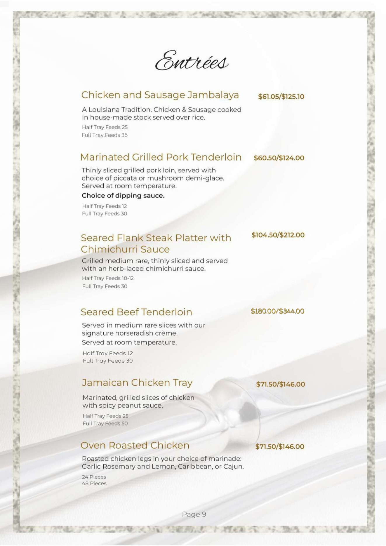 Menu with entrees