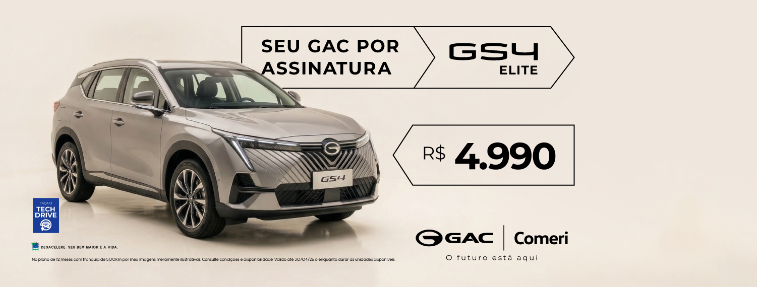 SUV GWM cinza em anúncio “Seu GAC por assinatura” com preço de R$ 4.990
