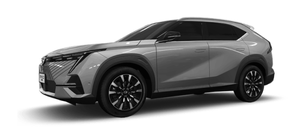 SUV compacto cinza visto de perfil sobre um fundo branco.