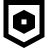 Ícone preto em formato de escudo com um hexágono branco no centro.