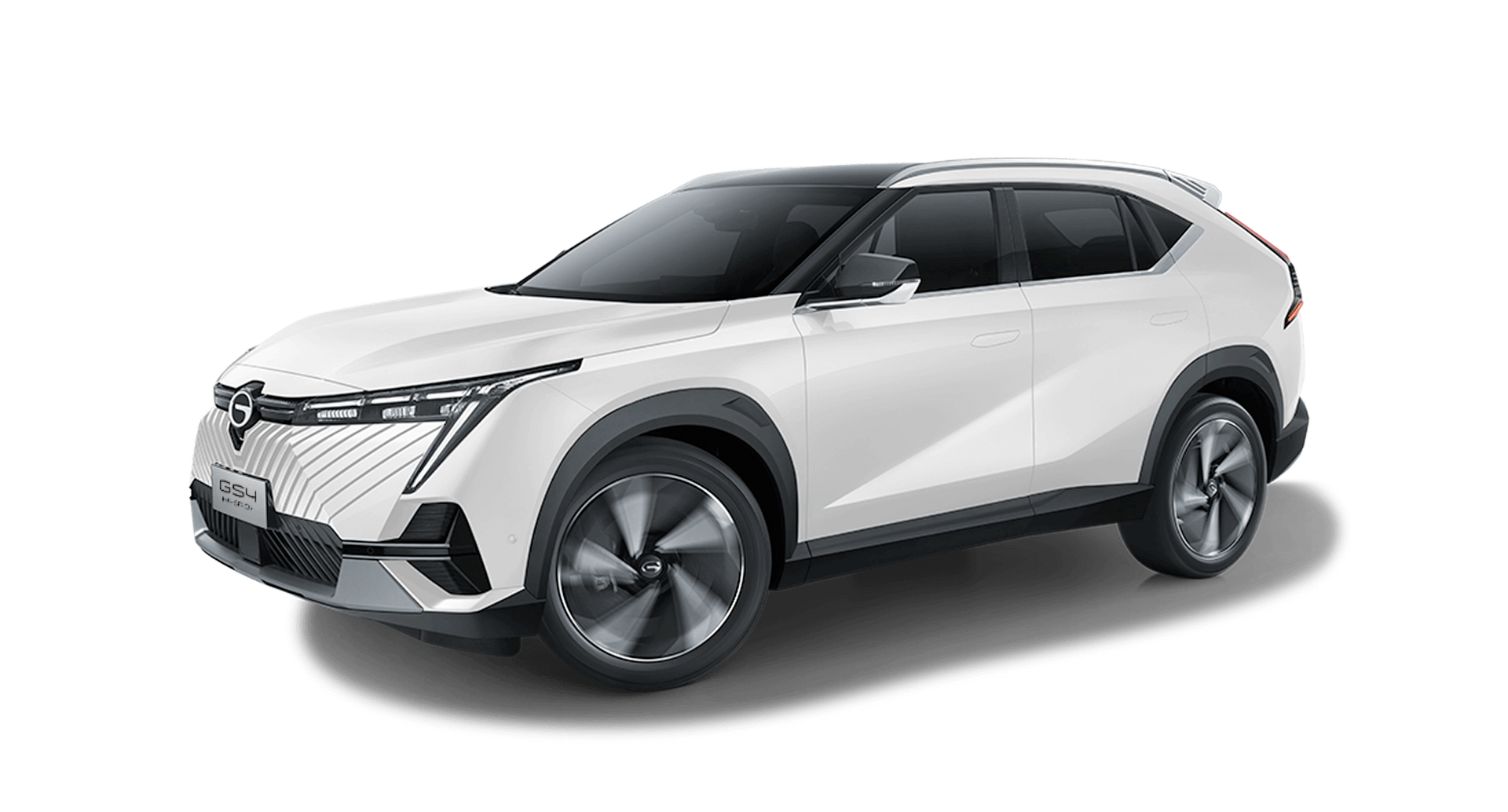 SUV moderno branco sobre fundo branco, visto em perspectiva frontal de três quartos.
