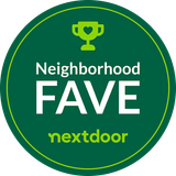 A green sticker that says neighborhood fave nextdoor