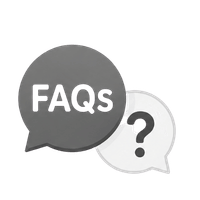 Gray FAQ speech bubble with a white question mark bubble behind it.