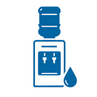 Blue water cooler icon with a water jug and droplet