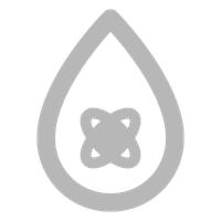 Gray teardrop icon with a small abstract flower or atom symbol inside