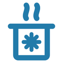 Blue icon of a steaming medical beaker with a white asterisk symbol