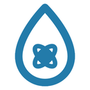Blue water droplet icon with a small abstract knot symbol inside