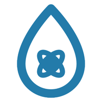 Blue water droplet icon with a small abstract atom-like symbol inside