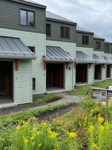 An apartment complex with gray seamless rain gutters