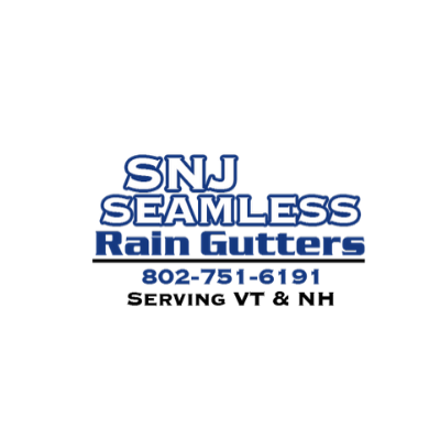 Logo for SNJ Seamless Rain Gutters, serving Vermont and New Hampshire for over 20 years.