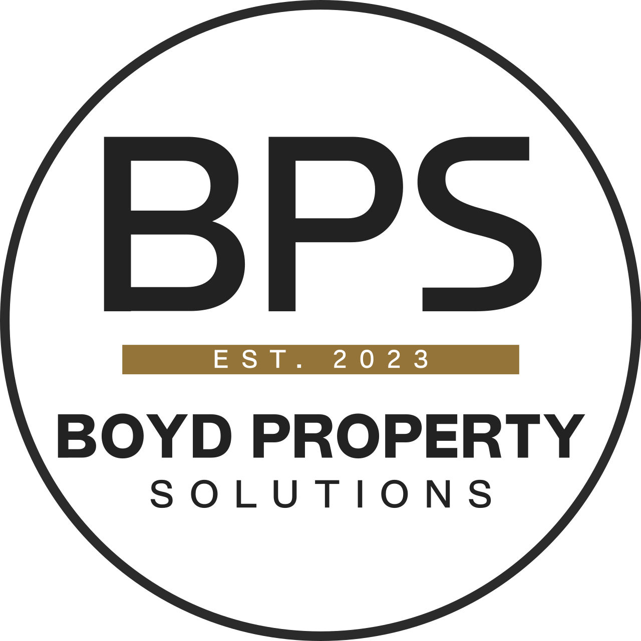 BPS Boyd Property Solutions logo in black and gold within a circular border with EST. 2023.