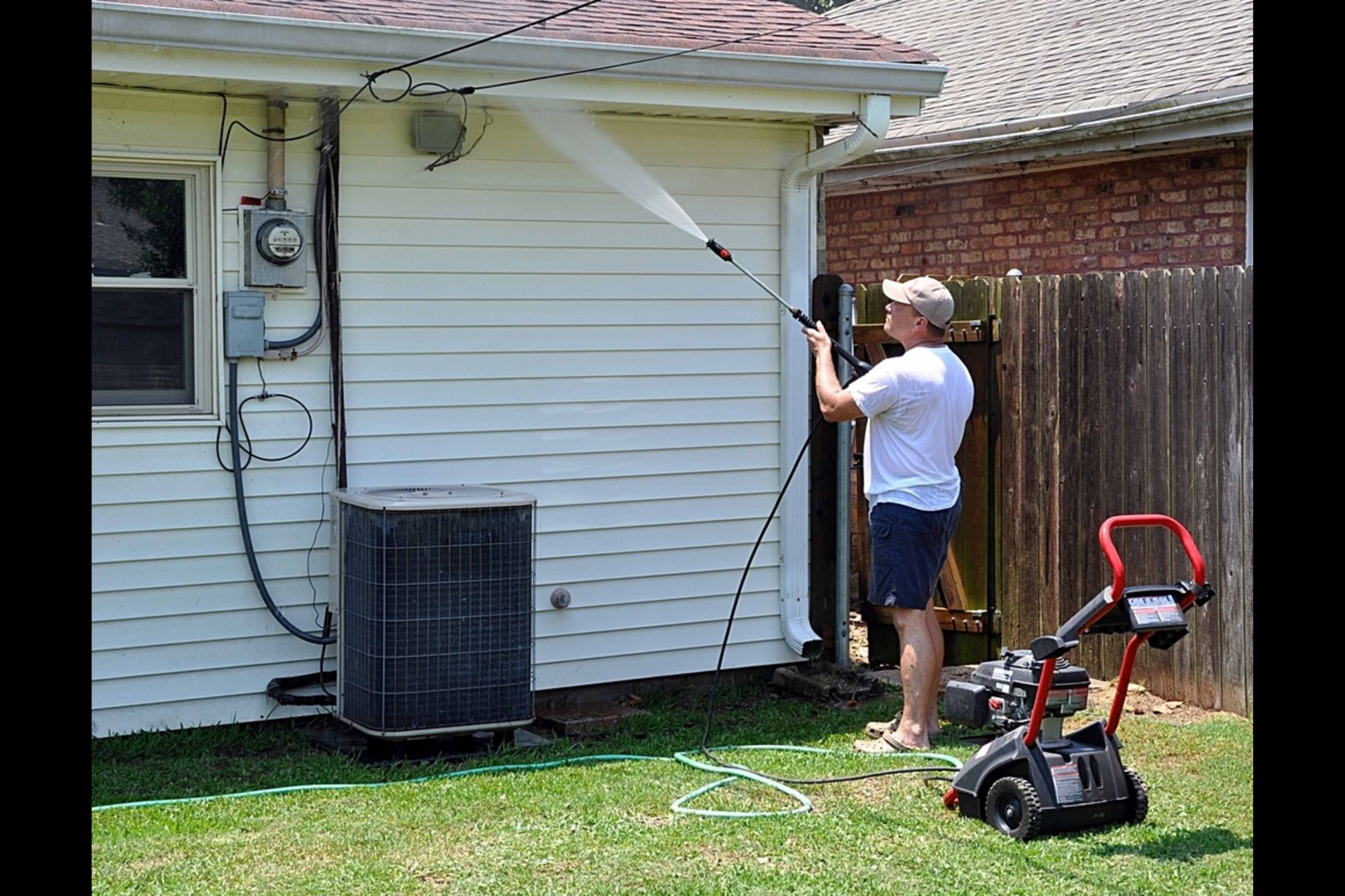 Person Pressure Washing Siding of a House With a Pressure Washer — Busy Bees Blasting in Trinity Beach, QLD