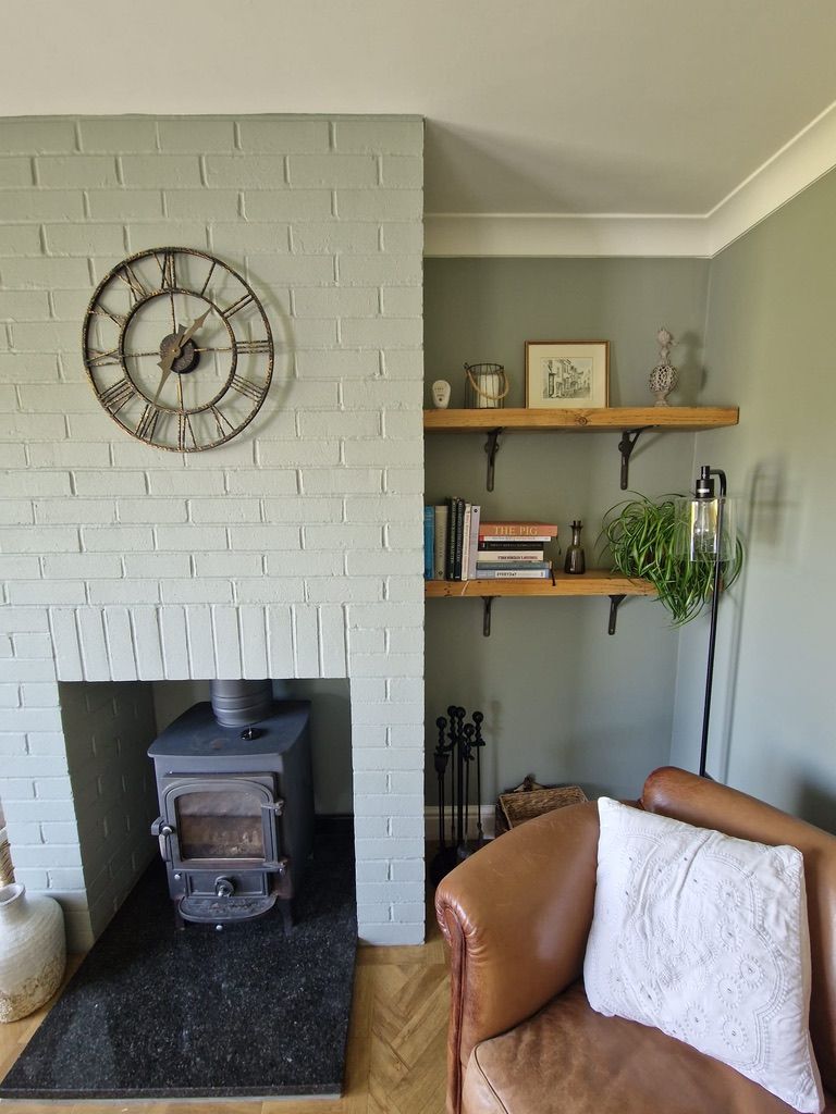 painted brick fireplace