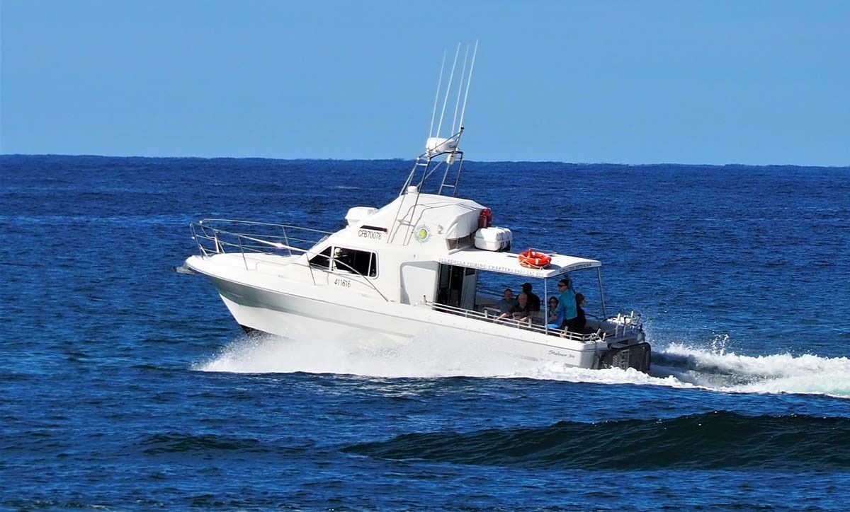 White Boat Speeding Across Blue Ocean Under a Clear Blue Sky — SeaChange Parks Milton in Milton, NSW