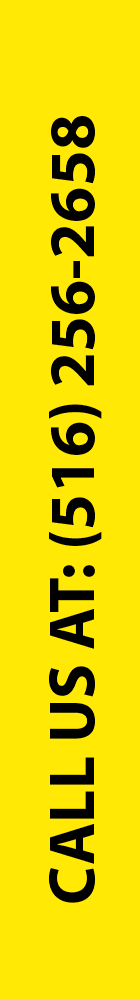 Vertical yellow banner with black text: “CALL US AT: (516) 256-2658”