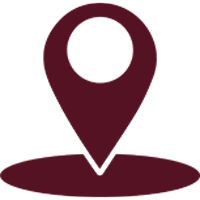 Maroon location marker, pointing down, on a dark maroon oval.