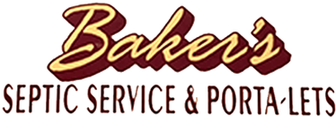 Logo for Baker's Septic Service & Porta-Lets, in burgundy and gold script.