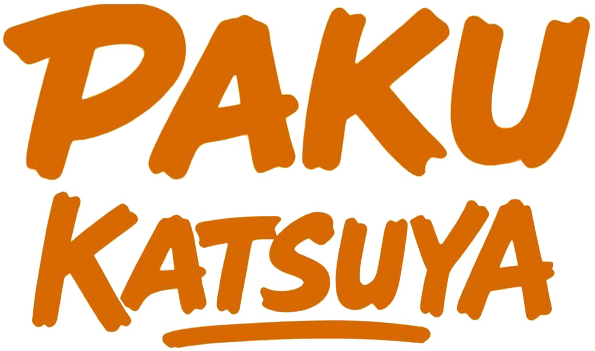 Orange “PAKU KATSUYA” logo in bold brush-style lettering on a white background