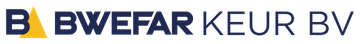 Het logo van BWEFAR KEUR BV met blauwe en zwarte tekst en een gestileerd oranje-blauw