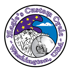 Washington custom cycle logo with eagle, motorcycle, and purple moon-and-stars design