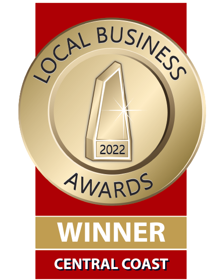 2022 Local Business Awards winner badge for Central Coast, gold and red