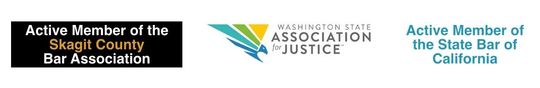 Skagit County Bar Association and State Bar of California logo types.  Washington State Association of Justice logo